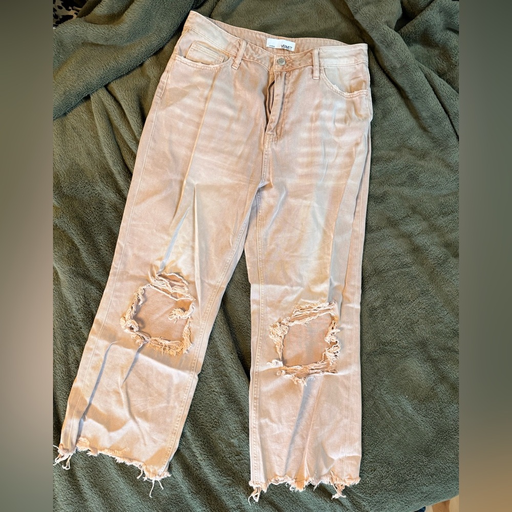 Distressed Blush Vervet Jeans